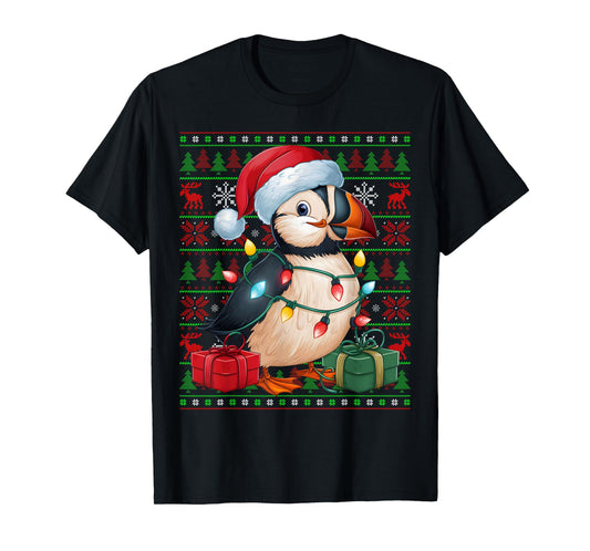 Puffin Bird Xmas Lights Ugly Santa Hat Puffin Christmas T-Shirt