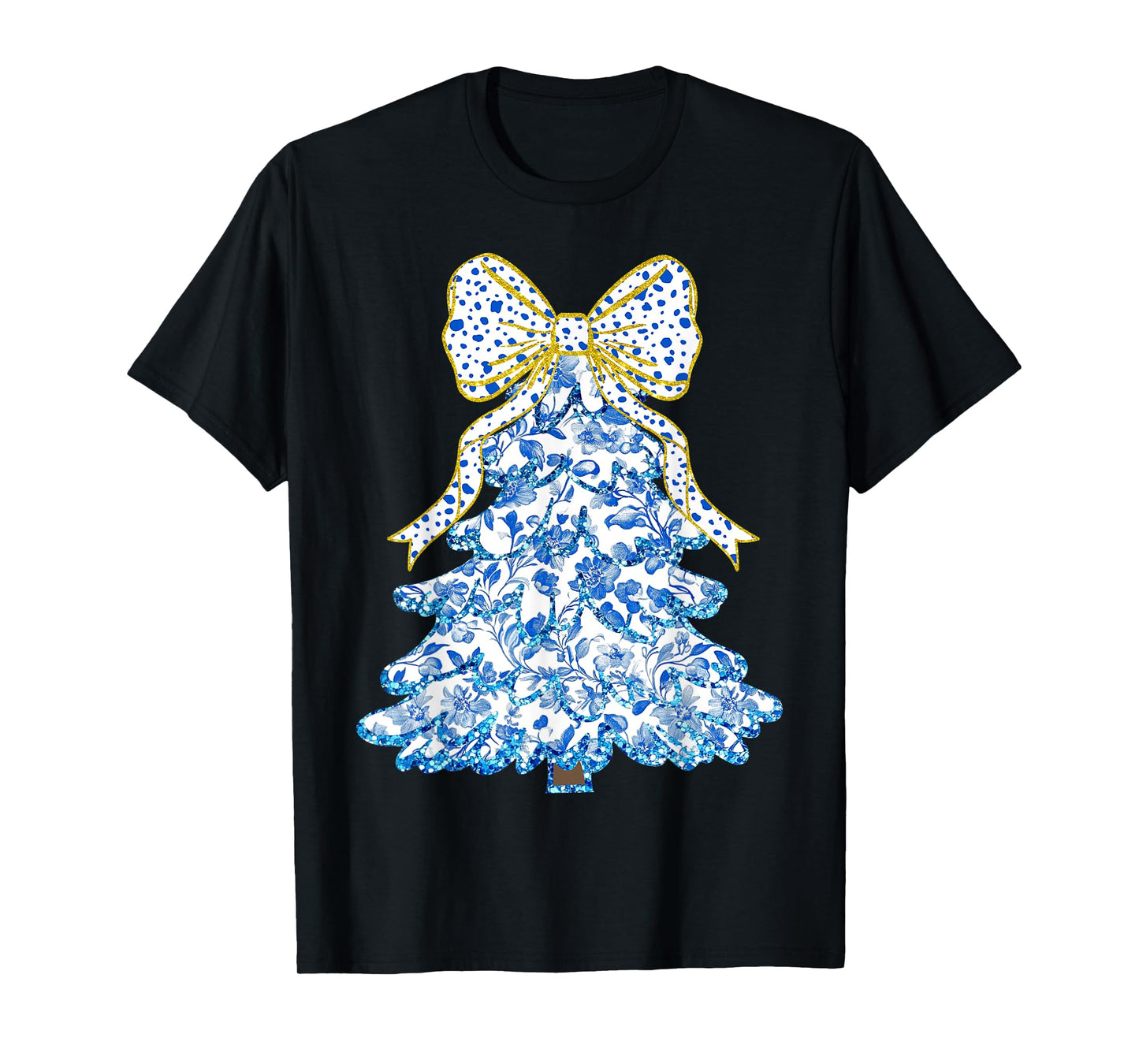 Blue Floral Coquette Bow Christmas Tree Chinoiserie Women T-Shirt