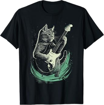 Cat Playing Guitar Rock Star Rock and Roll For Men Women Kid T-Shirt