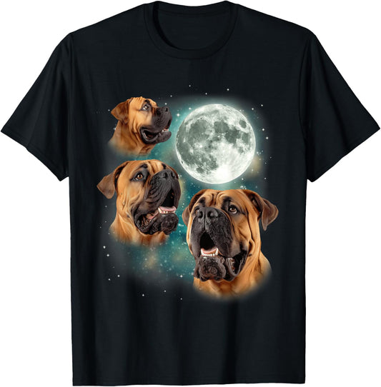 Three Mastiffs Moon | 3 Bullmastiff Howling Canine Funny Dog T-Shirt