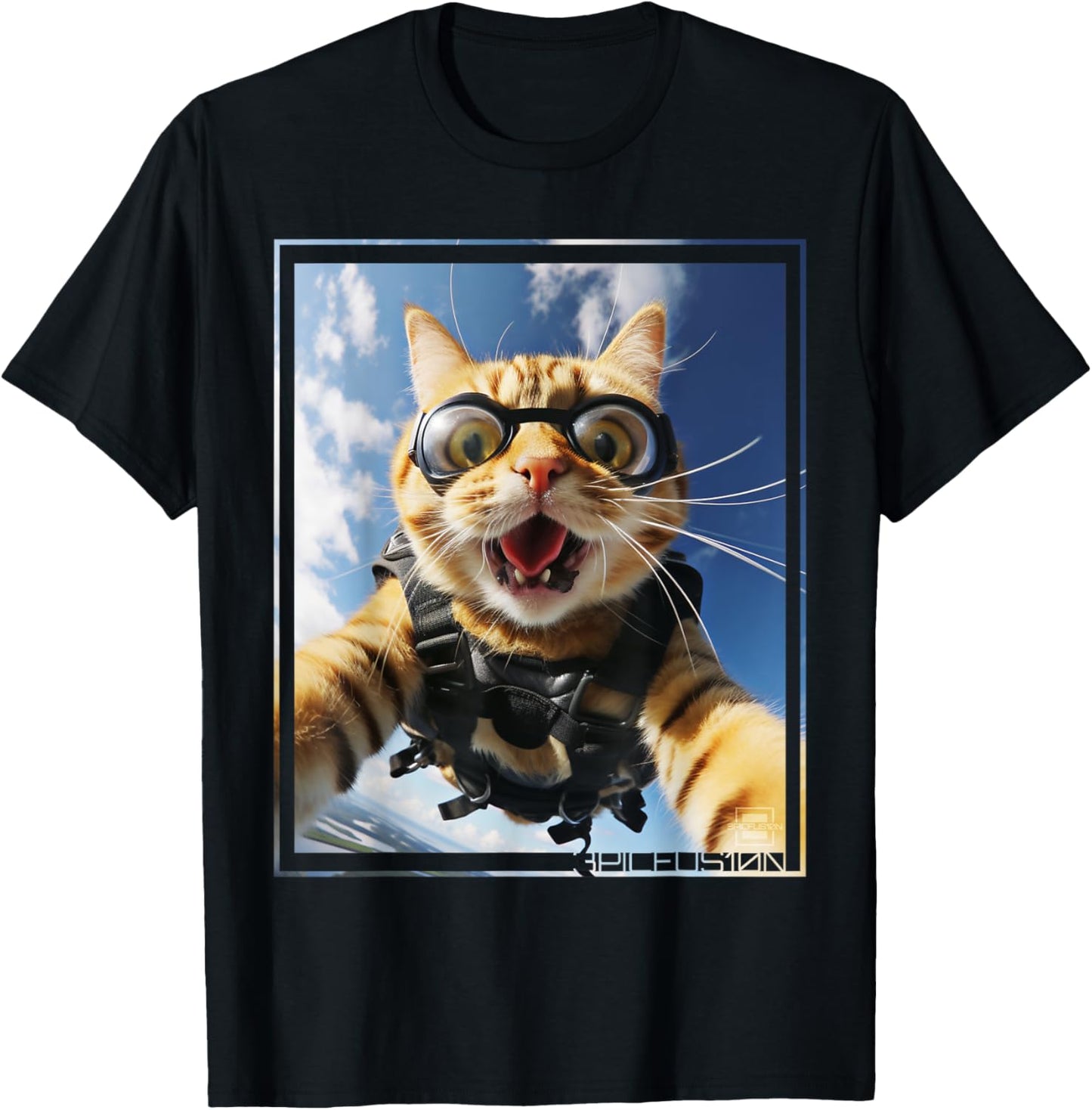 Funny Cat Selfie Skydiving Aesthetic Streetwear T-Shirt