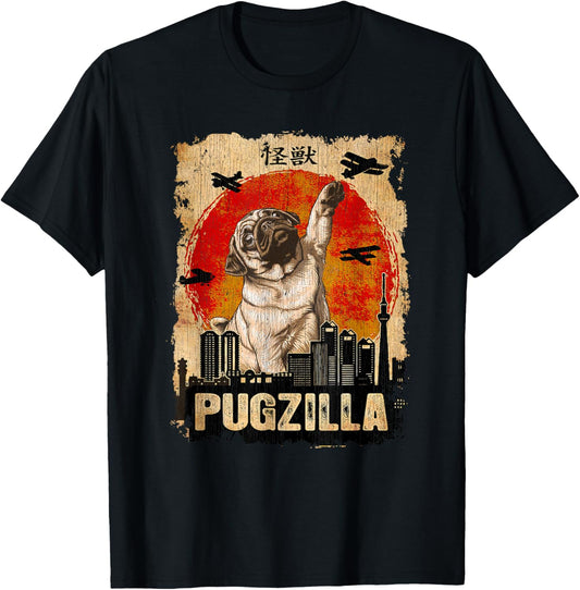 Japanese Kaiju Retro Vintage Funny Pugzilla Pug T-Shirt