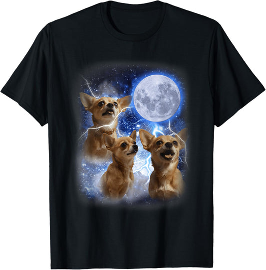 Three Chihuahuas Howl at Moon - 3 Dogs Funny Wolves Parody T-Shirt