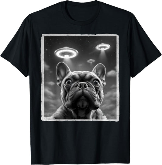 Funny Dog Selfie Puppy Alien French Bulldog & UFO Believer T-Shirt