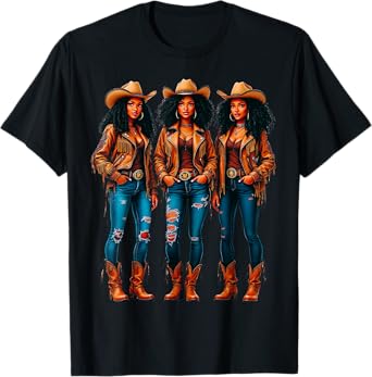 Black African American Western Cowgirl Country Texas Rodeo T-Shirt