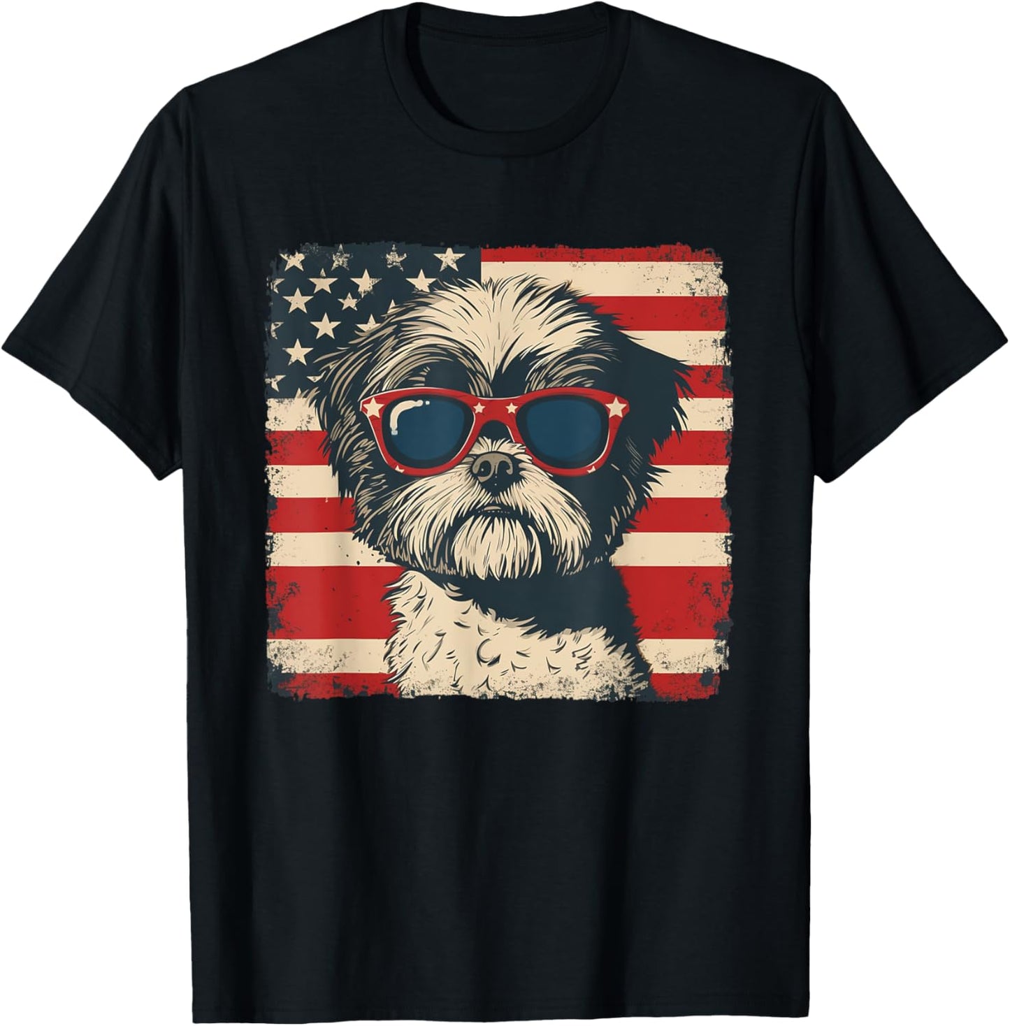 Shih Tzu Dog USA Flag Patriotic Fourth of July Men Women T-Shirt