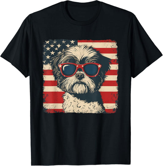 Shih Tzu Dog USA Flag Patriotic Fourth of July Men Women T-Shirt