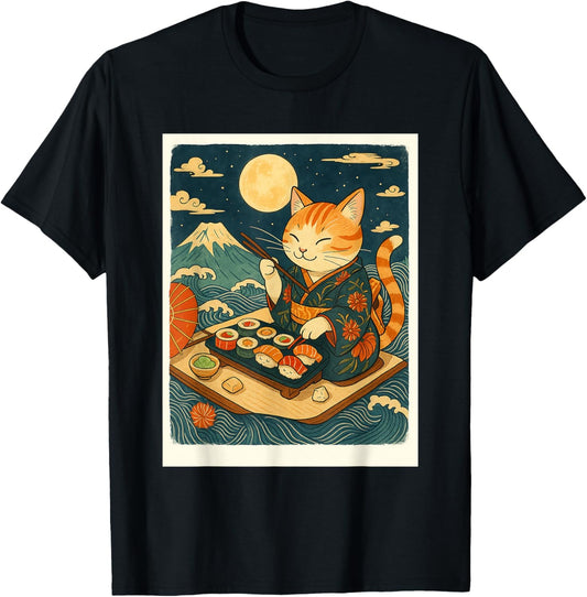 Cat Eating Sushi - Japan Lover Japanese Cuisine Chef T-Shirt