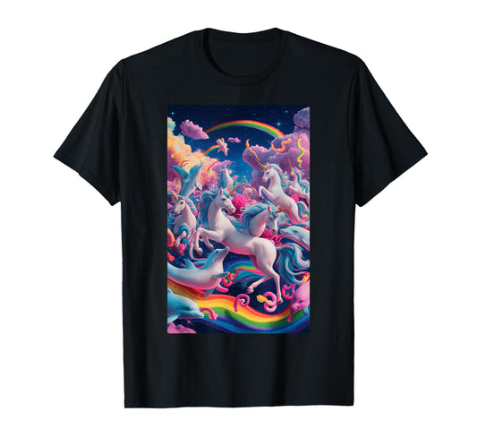 Colorful Unicorns And Rainbows In A Fantasy World T-Shirt