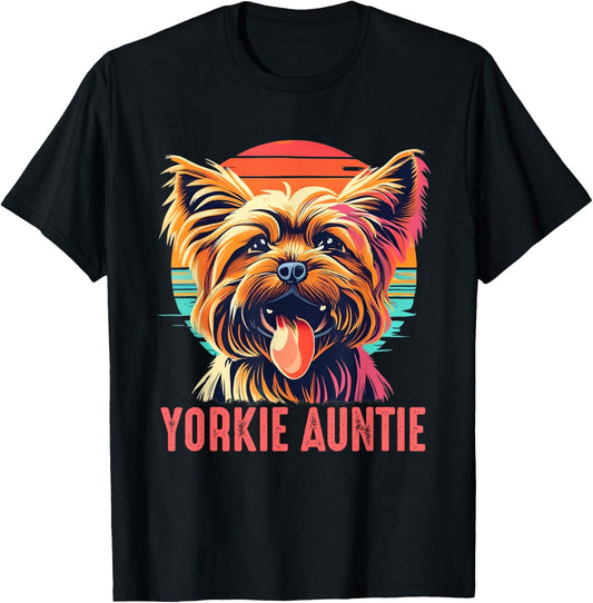 Yorkie Auntie Yorkshire Terrier Dog Vintage Retro T-Shirt