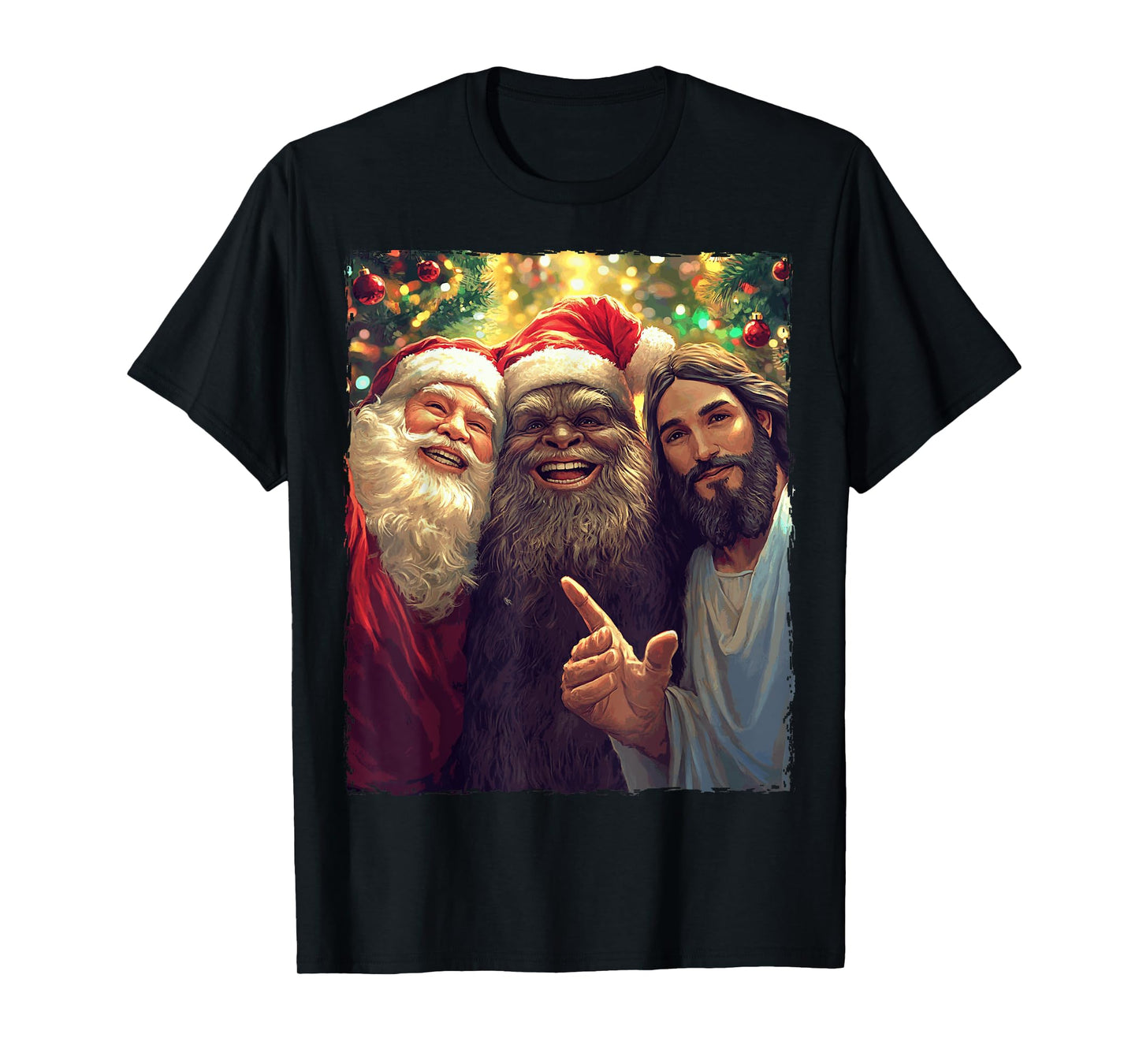Funny Bigfoot Sasquatch Selfie Santa Jesus Xmas Christmas T-Shirt