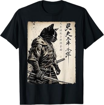Samurai Cat Japanese Art Anime Gifts Men Women Kid Graphic T-Shirt