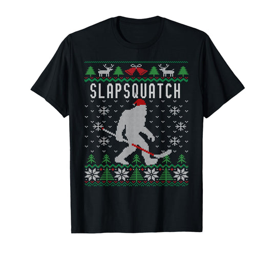 Slapsquatch | Christmas Hockey Sasquatch | Bigfoot T-Shirt