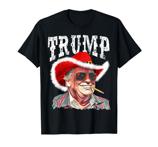Trump Santa Cowboy Hat Christmas Texas Western Howdy Xmas T-Shirt