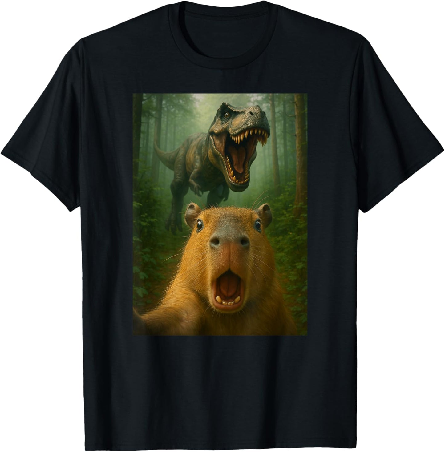 Funny Capybara Dinosaur Selfie Animal Lover Trex Boys Girls T-Shirt