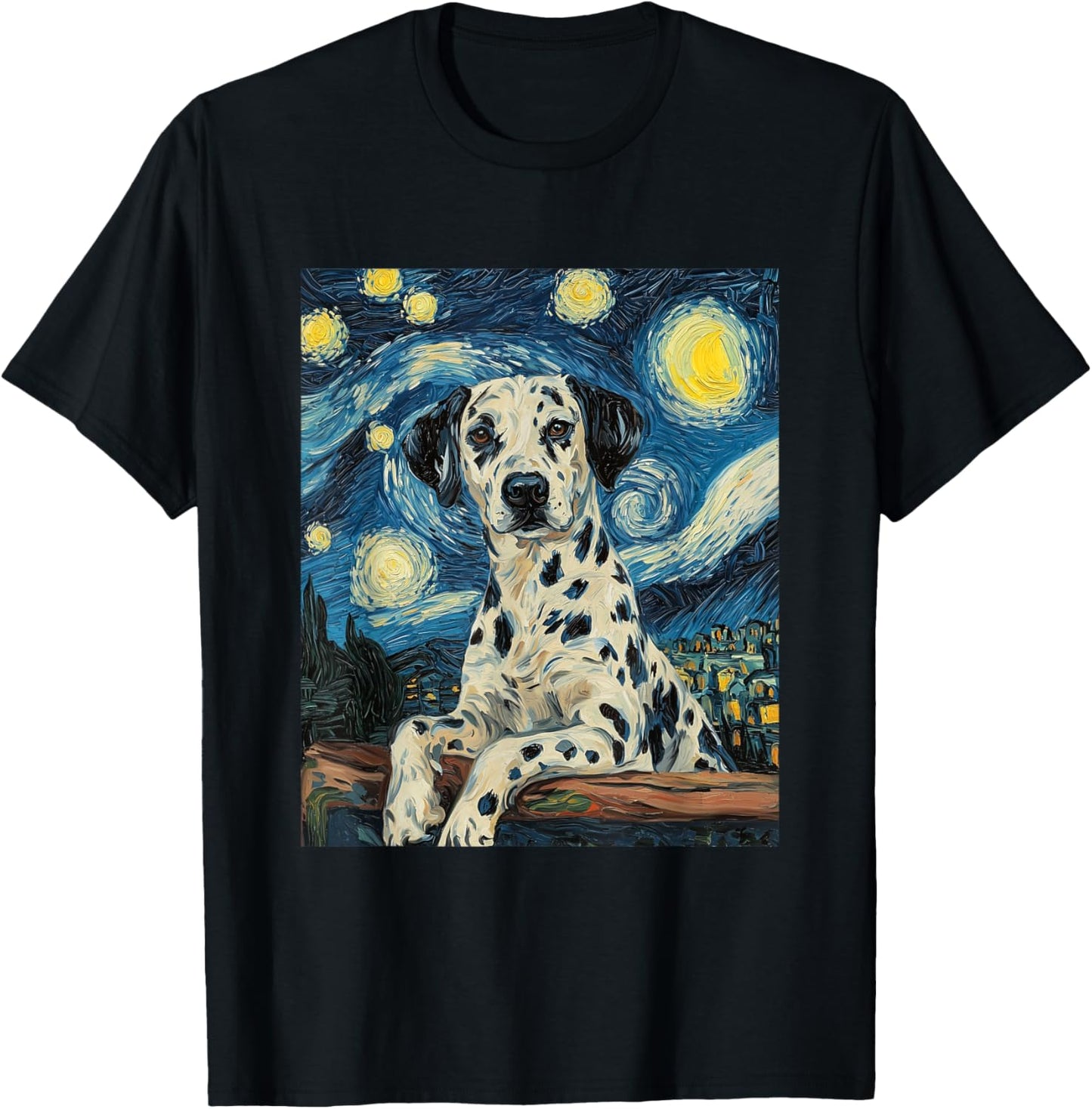 Cute Dalmatian Dog Doggy - Van Gogh Style - Starry Night T-Shirt