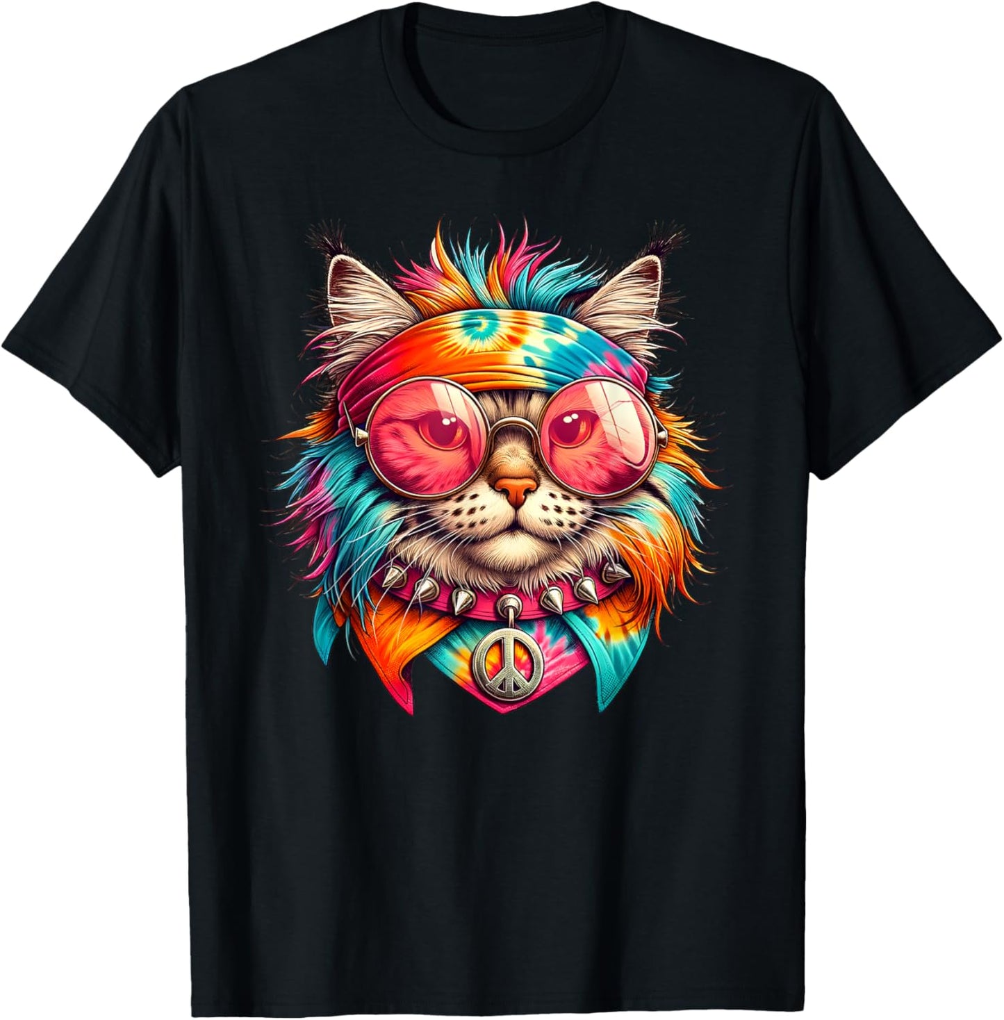 Psychedelic Peace Cat Colorful Hippie Retro Groovy Vibes T-Shirt