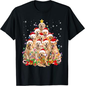 Funny Golden Retriever Christmas Lights Tree Dog Lover Xmas Men Women T-Shirt