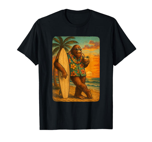Tropical Bigfoot Shirt Men Boys Surfer Hawaiian Distressed T-Shirt