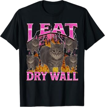I Eat Dry Wall Funny Oia Oia Cat Meme Bootleg Graphic T-Shirt