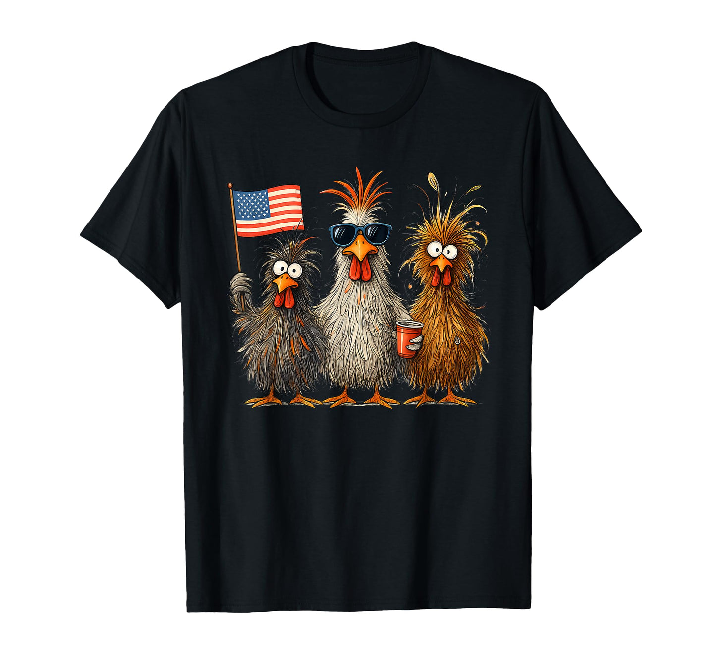 Funny Patriotic Chickens USA Flag 4th of July Chicken Lover T-Shirt
