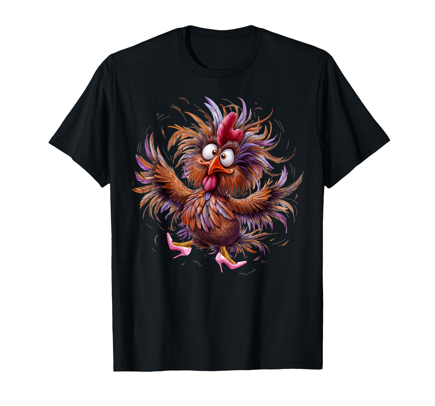 Crazy Chicken in Pink Heels Color T-Shirt