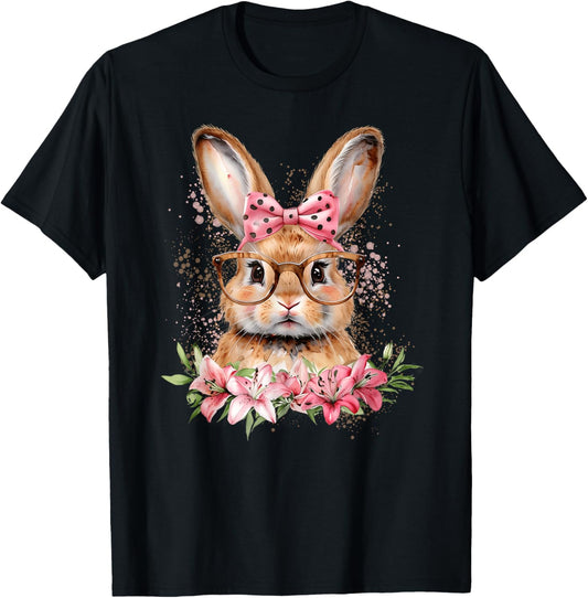 Easter Bunny Coquette Bow Flower Easter Day Bunny Girl Women T-Shirt