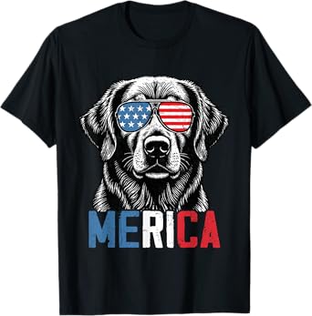 Patriotic Golden Retriever Dog Merica 4th Of July Funny Men Women Kids T-Shirt