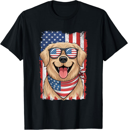 Golden Retriever 4th of July Patriotic USA Flag Man Woman T-Shirt