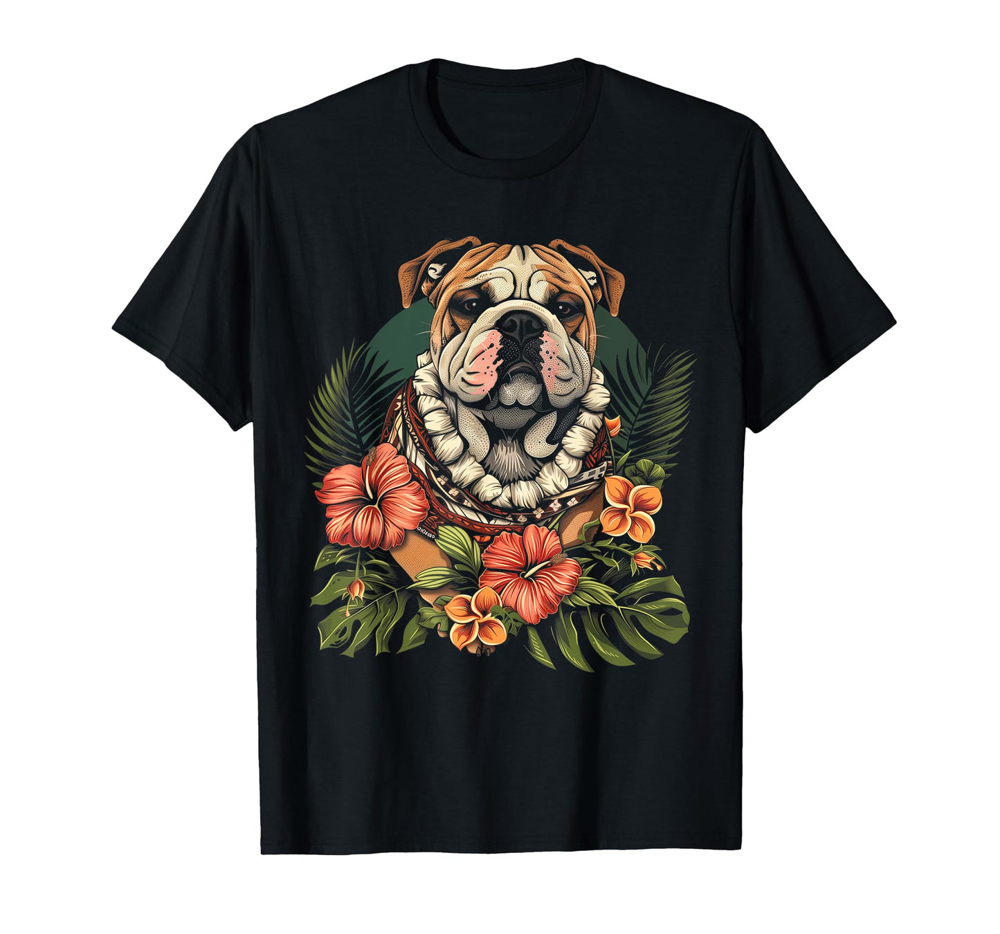 Bulldog Hawaiian Flowers Hibiscus Hula Hawaii Dog T-Shirt