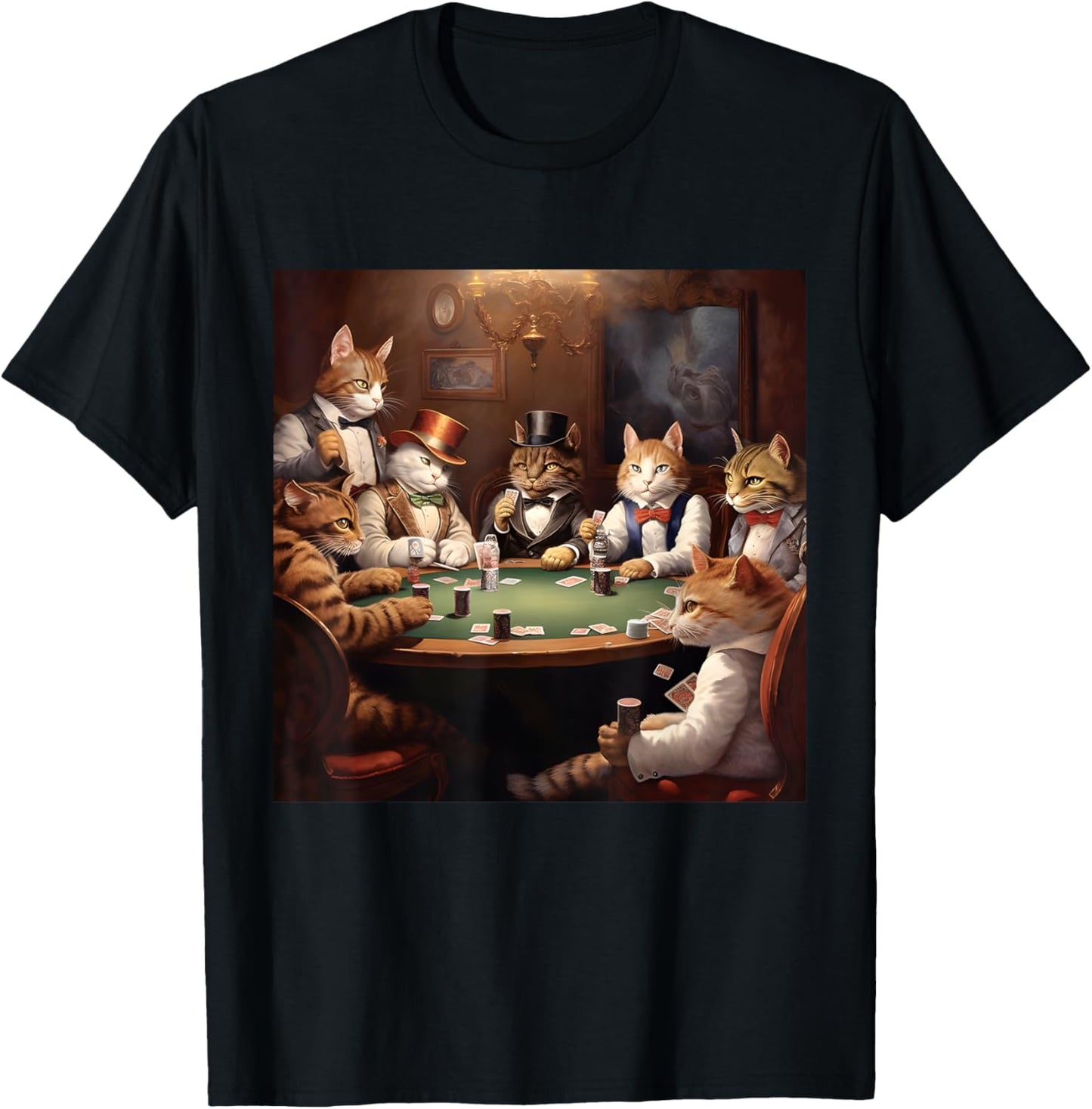 Poker Cat Lover Casino Gambling Cats Playing Poker Cards T-Shirt, Small, Black