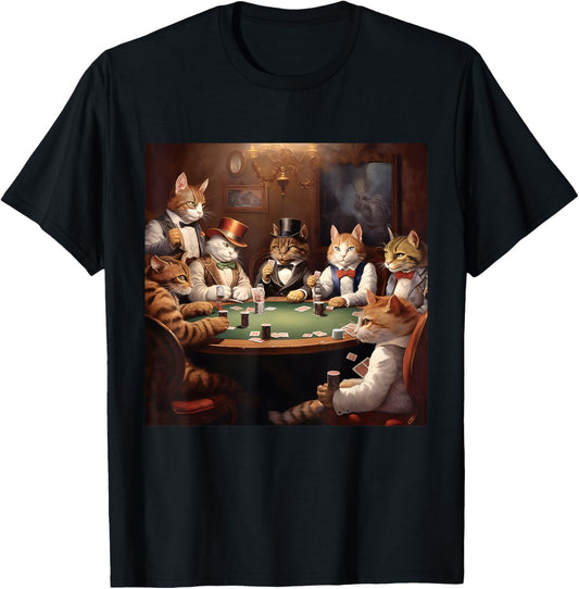 Poker Cat Lover Casino Gambling Cats Playing Poker Cards T-Shirt, Small, Black