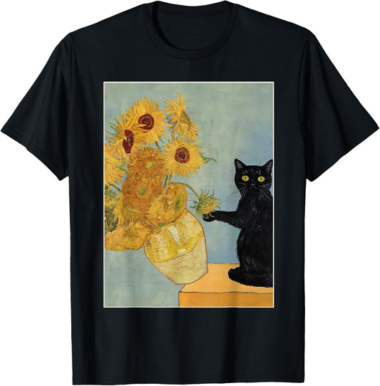 Cat Sunflowers Van Gogh Cat For Cat Lover Cat Mom Cat Dad T-Shirt