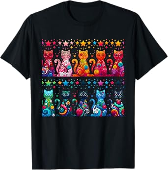 80s Colorful Kitten Lover Artwork Decor Cute Art Cat T-Shirt