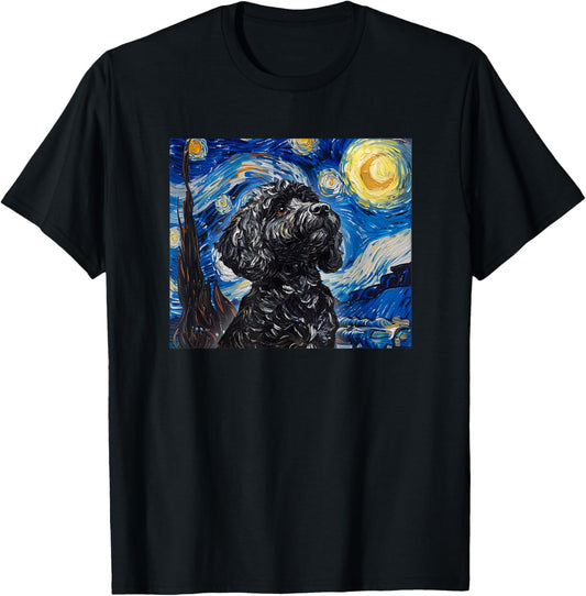 Cute Illustration Painting Starry Night Black Cockapoo Lover T-Shirt
