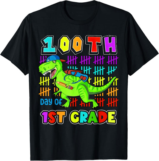 100 Days Of 1st Grade 100th Day Of School Cute Trex Dinosaur T-Shirt