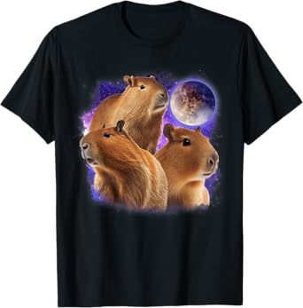 Full Moon Three Capybara Funny 3 Rodent Galaxy Capybaras T-Shirt