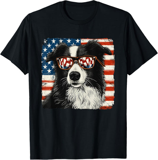 Border Collie Dog Usa Patriotic 4th of July Mens Boys Kids T-shirt