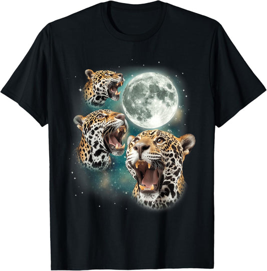 Three Jaguar Moon | 3 Howling Big Cats Forest Animal Graphic T-Shirt