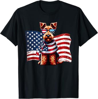 Welsh Terrier Dog Dogs American Flag Patriotic Pets Vintage Men Women Girls Kids T-Shirt