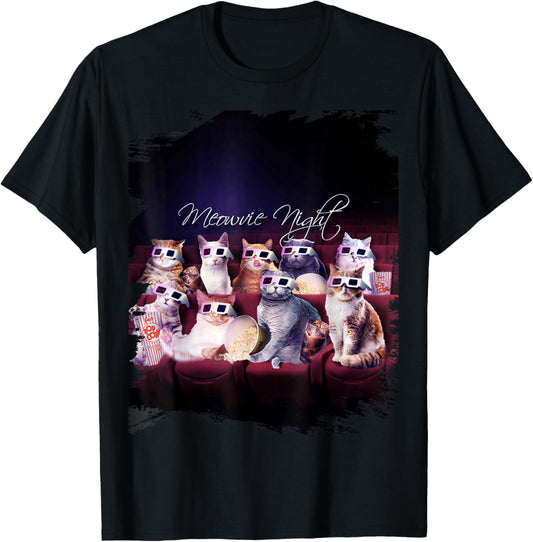 Cat Cats Watching Cinema Movie Meowvie Night Glasses Funny T-Shirt