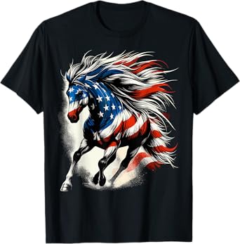 Horse American Flag USA 4th of July T-Shirt