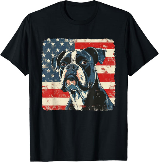 Boxer Dog Patriotic Fourth of July Men Women Kids T-shirt