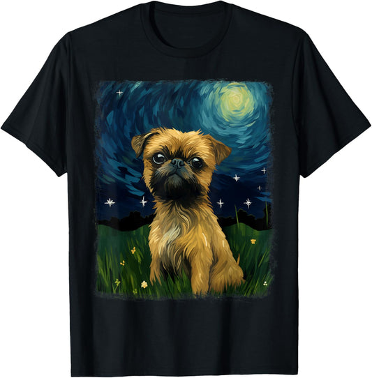 Brussels Griffon Dog Starry Night Painting T-Shirt