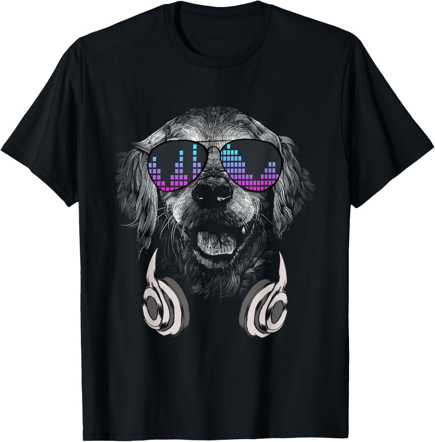 Cool DJ Golden Retriever with sunglasses and headphones T-Shirt
