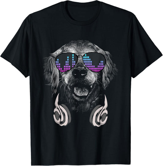 Cool DJ Golden Retriever with sunglasses and headphones T-Shirt