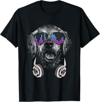 Cool DJ Golden Retriever with sunglasses and headphones T-Shirt