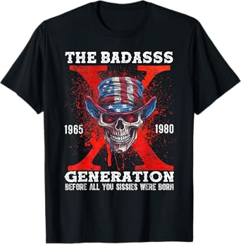 Retro Gen X The Badasss Generation Horror Skull X Generation T-Shirt