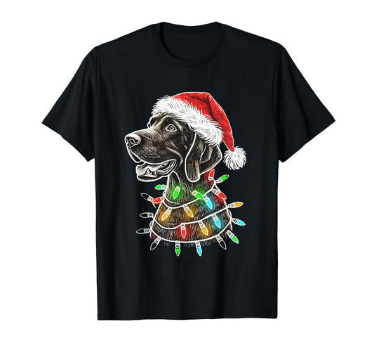 Santa Hat German Shorthaired Christmas Lights Dog's Mom Dad T-Shirt