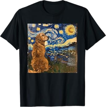 Golden Retriever Dog Van Gogh Style Starry Night Men Women Girls Kids T-Shirt